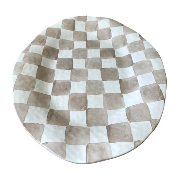 Chic Taupe & White Checkered Melamine Large Serving Platter 13X18 Oval NEW - Picture 2 of 9